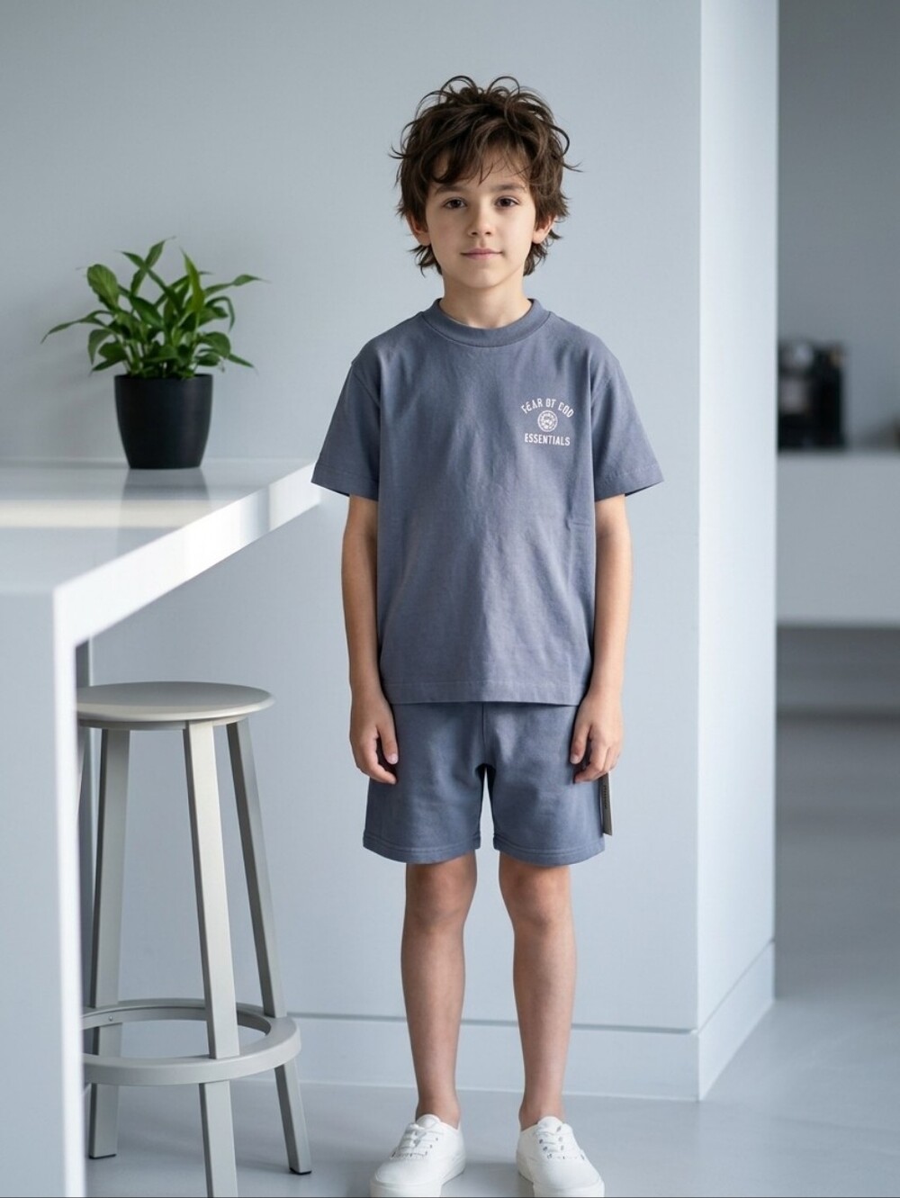 NWT Fear of God Essentials Kids Jersey Crewneck Tee Marine Navy Sz 10
